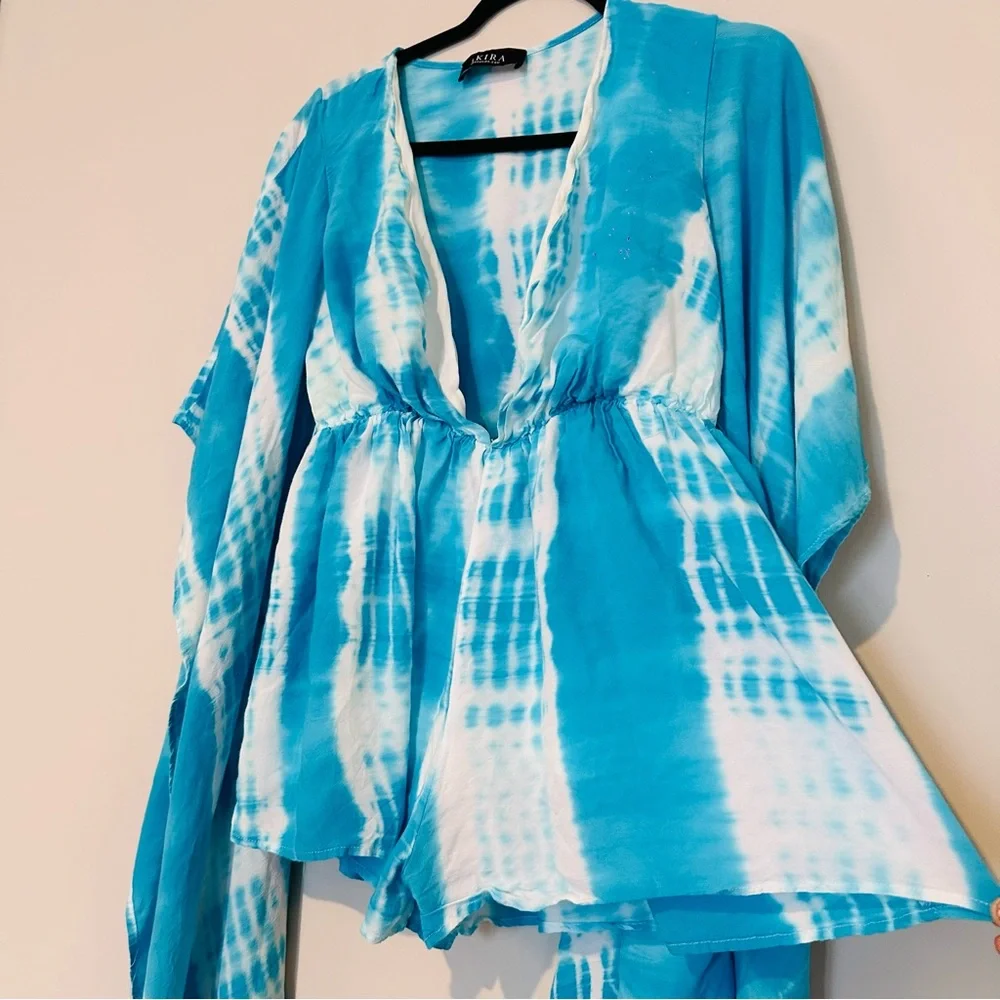 Akira Womens‎  Tie Dye Colorful V-Neck Long Sleeve Romper Large.C111 - Picture 4 of 13